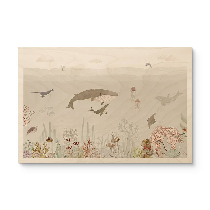 Holzbild Wale und ihre Freunde in der Unterwasserwelt - Kinderzimmer - Oliver Robins - WA435625
