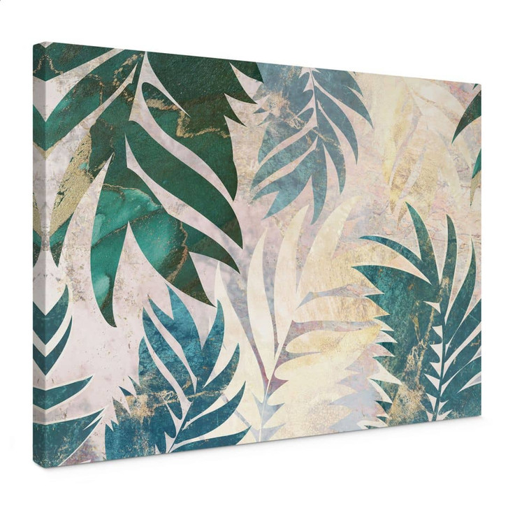 Leinwandbild Exotische Palmenblätter in Gold-grün - Manovski - WA472403