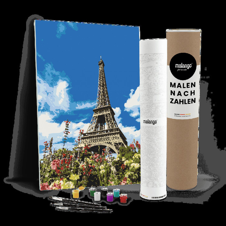 Malen nach Zahlen Leinwandbild - Blumen am Eifelturm - WA446830