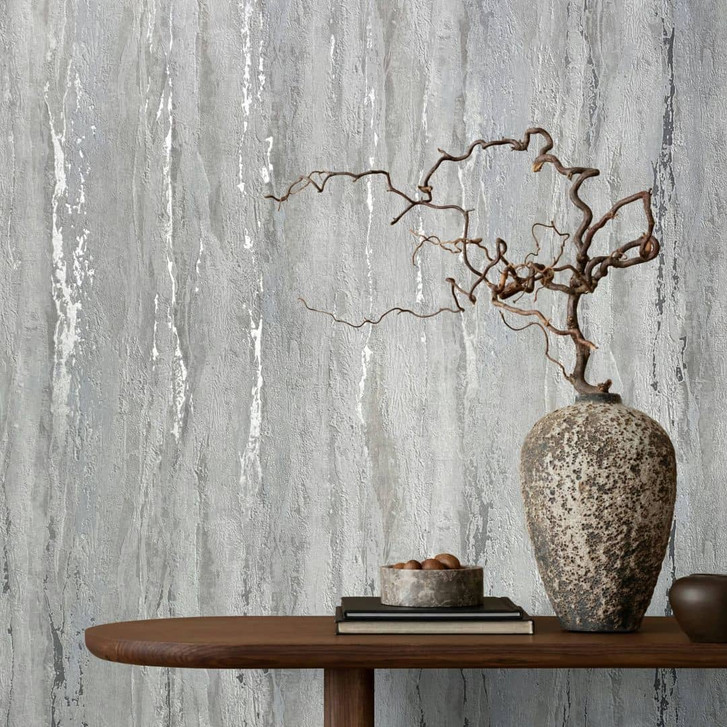 Vliestapete mit glänzender, grober Struktur grau Putzoptik - WA445385