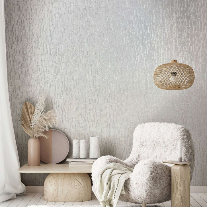 Vliestapete mit textilem Uni weiss Struktur - WA450554