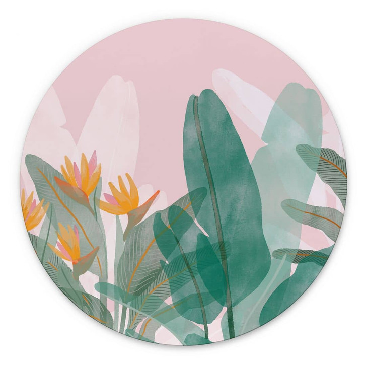 Wandbild Botanische Illustration in Grün und Rosa - Goed Blauw - Alu-Dibond Rund - WA479866