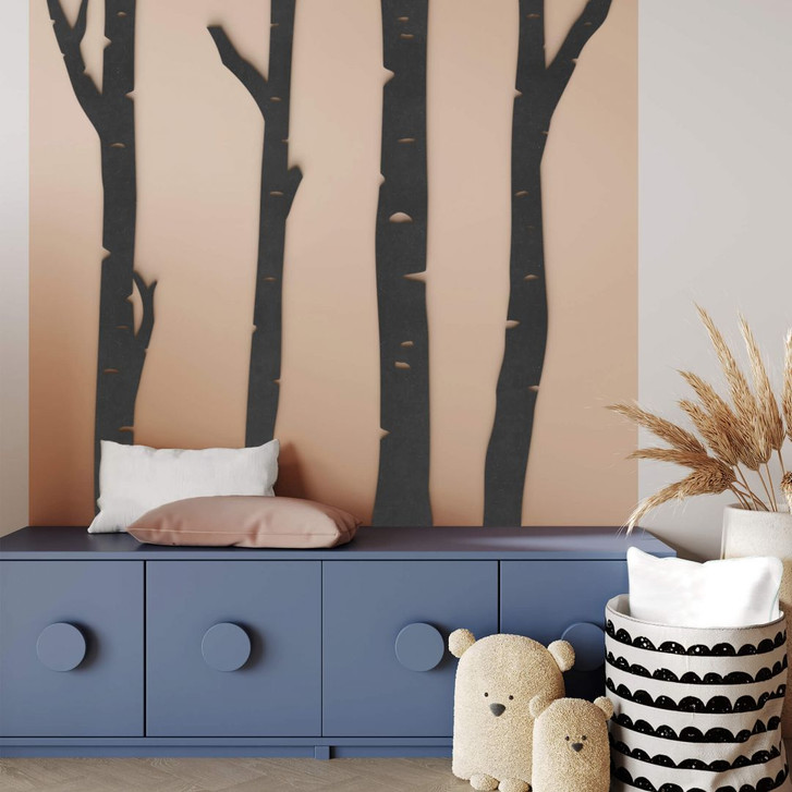XXL Holz-Wandpaneel Baum Birke Wald (4-teilig) - MDF - WA384200