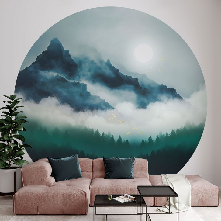 Fototapete Neblige Landschaft in der Nacht - SpaceFrog Designs - Rund - Selbstklebend/Vlies - WA470460