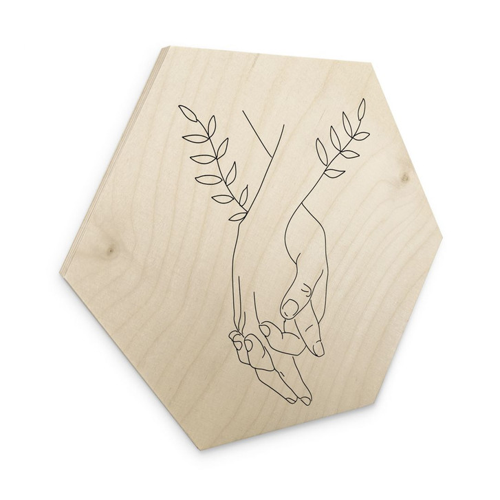 Hexagon Holzbild Line Art - Liebespaar Händchen haltend - Lizde - WA425130