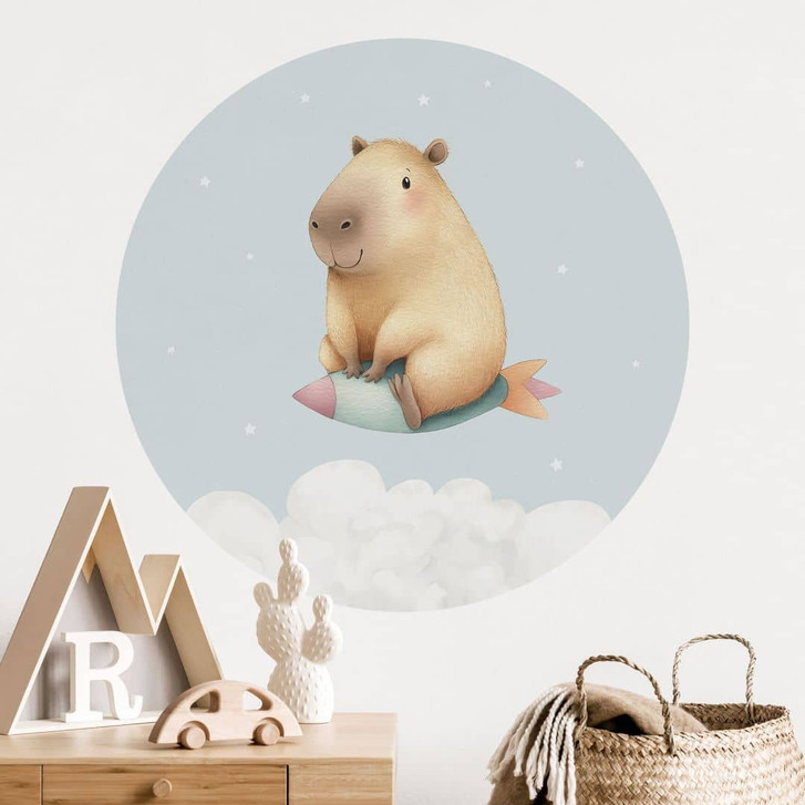 Kinderzimmer Wandtattoo Capybara im All - Sternentraum - Rund - WA501279