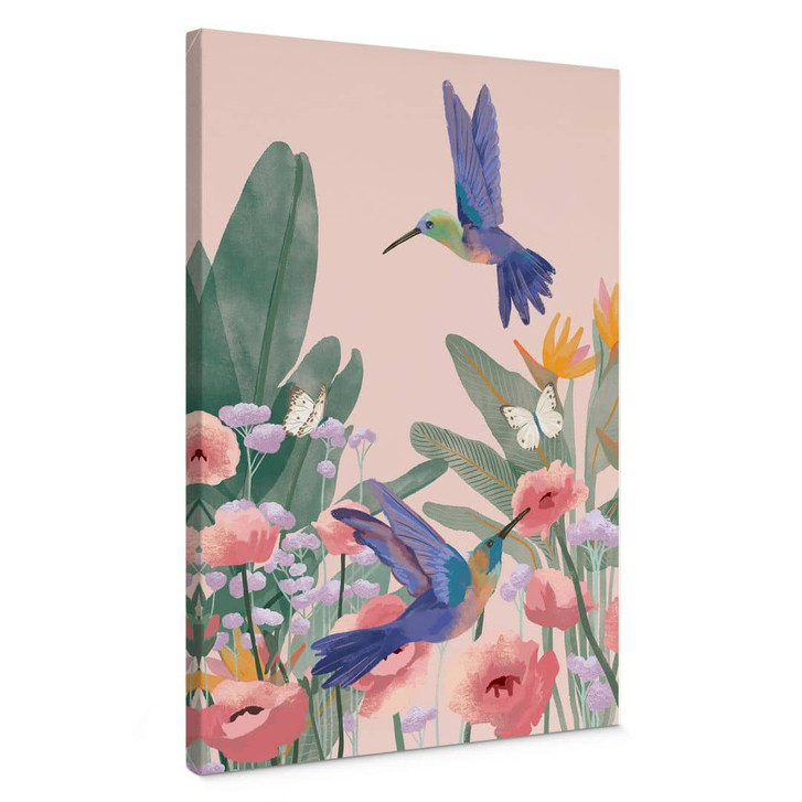 Leinwandbild Zwei Kolibris auf der bunten Blumenwiese - Goed Blauw - WA472577