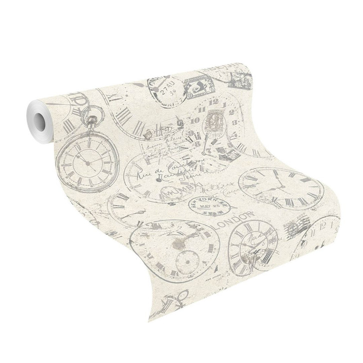 Rasch Vliestapete Andy Wand mit Uhrenmotiven cremweiss - WA312026