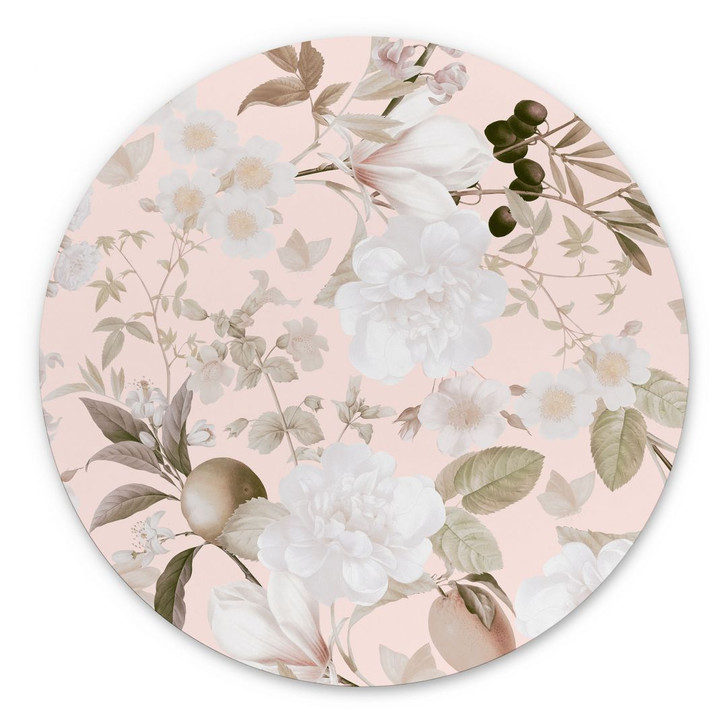 Wandbild Boho-Illustration mit Blumen und Früchten - UN Designs - Rund - Alu-Dibond - WA422510