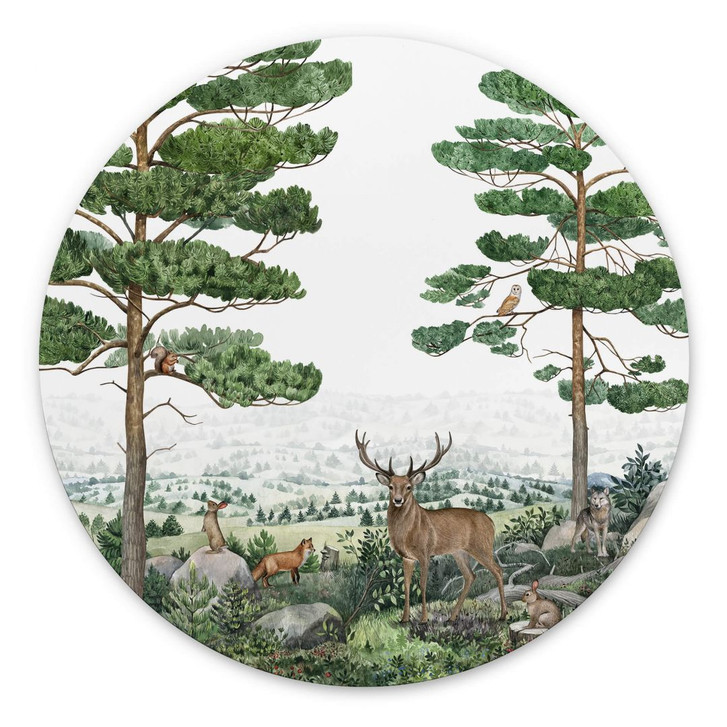Wandbild Kikki Belle - Tierische Abenteuer im Grünen - Alu-Dibond Rund - WA383051