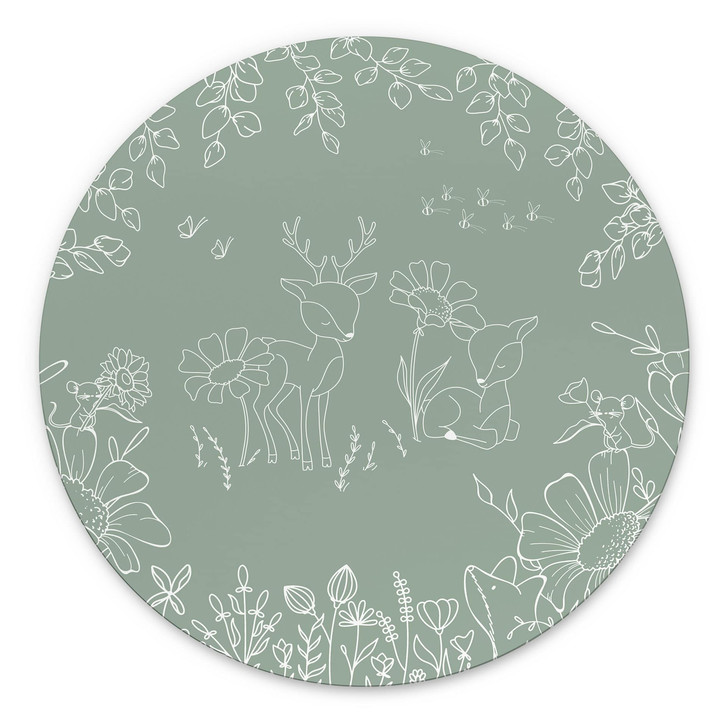 Wandbild Zwei Rehe auf der Blumenwiese - Oliver Robins - Alu-Dibond - Rund - WA513634