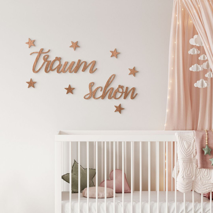 3D Holz Schriftzug Träum Schön mit Sternen - Mahagoni - WA425860