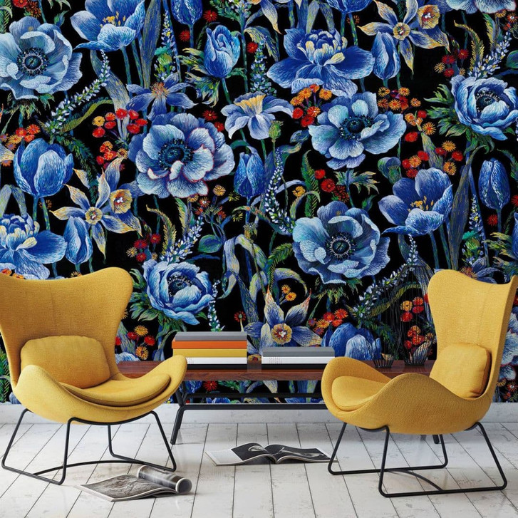 Fototapete mit Pflanzen, Schwarz Floral 3.40 x 3.18 m - WA448880