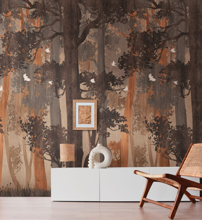 Fototapete Wald braun beige - Vliestapete Botanisch Livingwalls - matt und glatt - WA415879