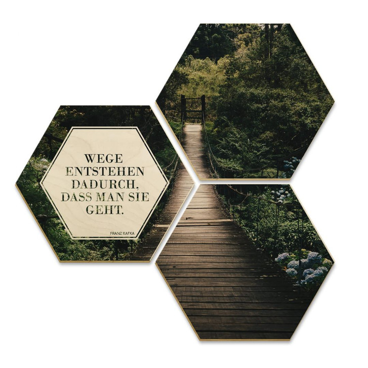 Hexagon - Holz Birke-Furnier - Wege entstehen dadurch, dass man sie geht (3er Set) - WA233308