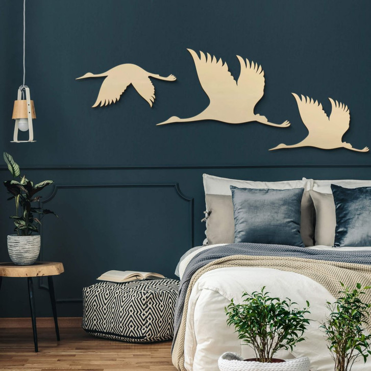 Holzkunst Pappel - Kraniche - Vogelschwarm 01 - WA245405