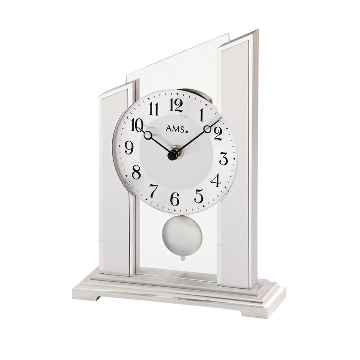 Tischuhr Holzgehäuse mit Aluminium-Applikation und Metallsockel - UG100314