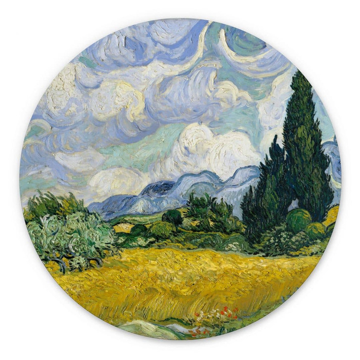 Wandbild van Gogh - Weizenfeld mit Zypressen - Alu-Dibond - Rund - WA395192