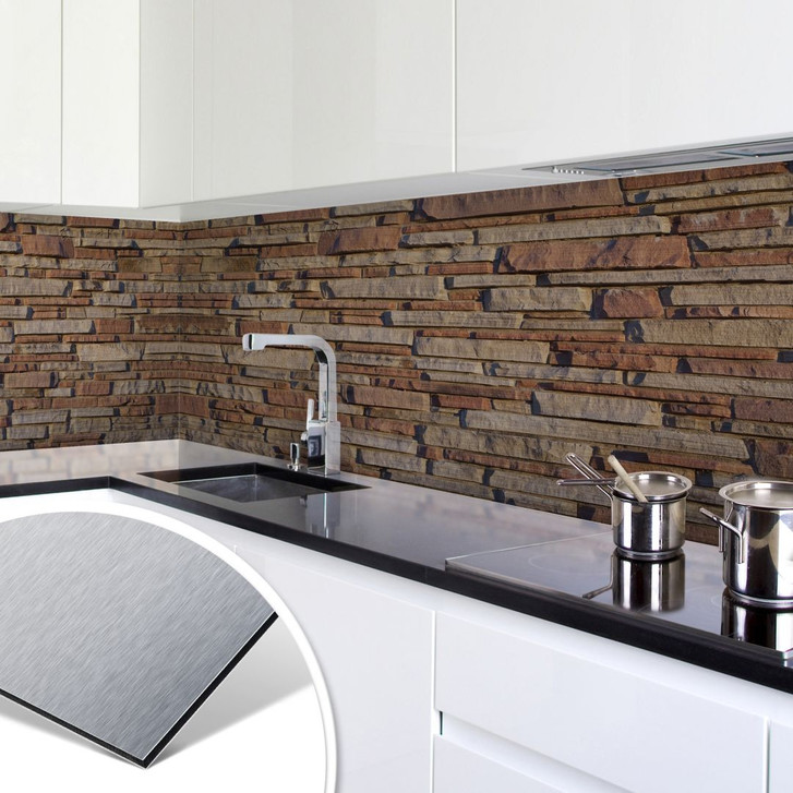 Küchenrückwand - Alu-Dibond-Silber - Mauer 05 - WA134746