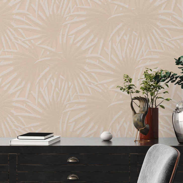 Palmenblatt Vliestapete Beige Weiss - Dschungel Tapete mit Blättern - WA506714
