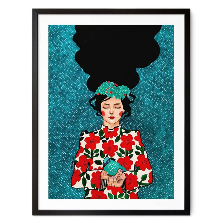 Poster Frau mit kleinem Vogel in den Händen - Hülya - WA408574