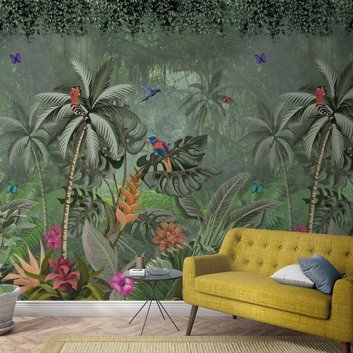 Fototapete mit Dschungelmotiv und Tieren, Grün ,Floral 2.70 x 2.12 m - WA448928