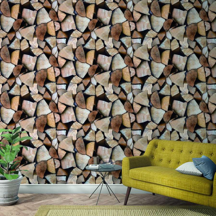 Fototapete mit gestapeltem Holz Braun ,Illustration 2.70 x 1.06 m - WA448987