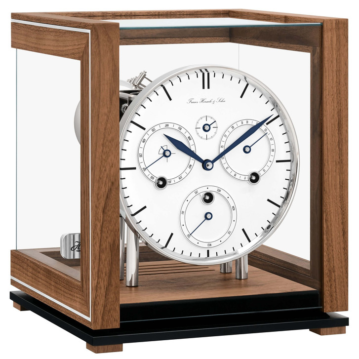 Tischuhr Ewiger Kalender Nussbaum mit weissem Zifferblatt - UG100427