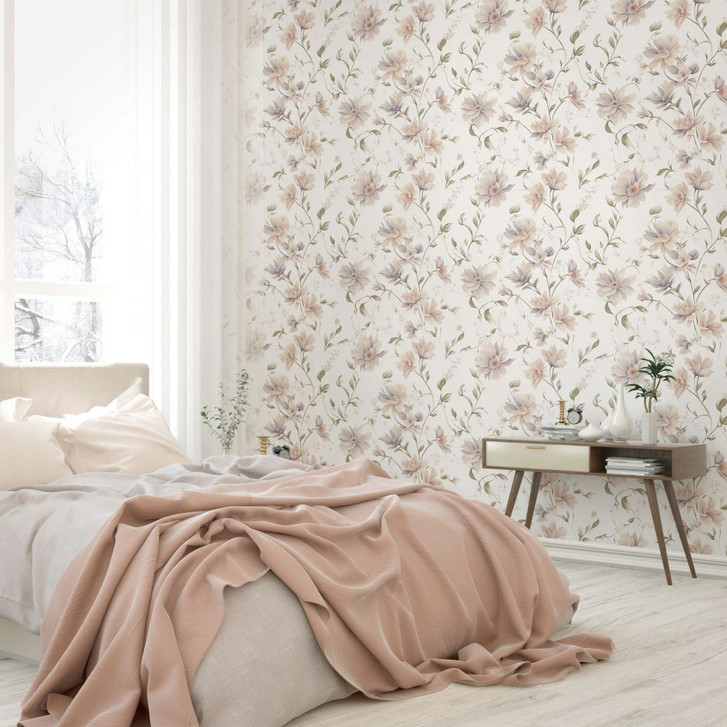 Vliestapete Blumen, Blätter Floral Natur matt in Weiss Grün - WA497812