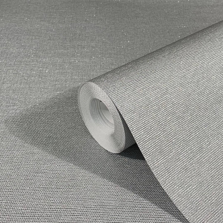 Vliestapete mit leichter Textiloptik als Uni Silber Struktur - WA507819