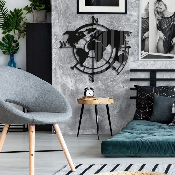 Acryldeko Weltkarte Himmelsrichtungen 02 - WA290639