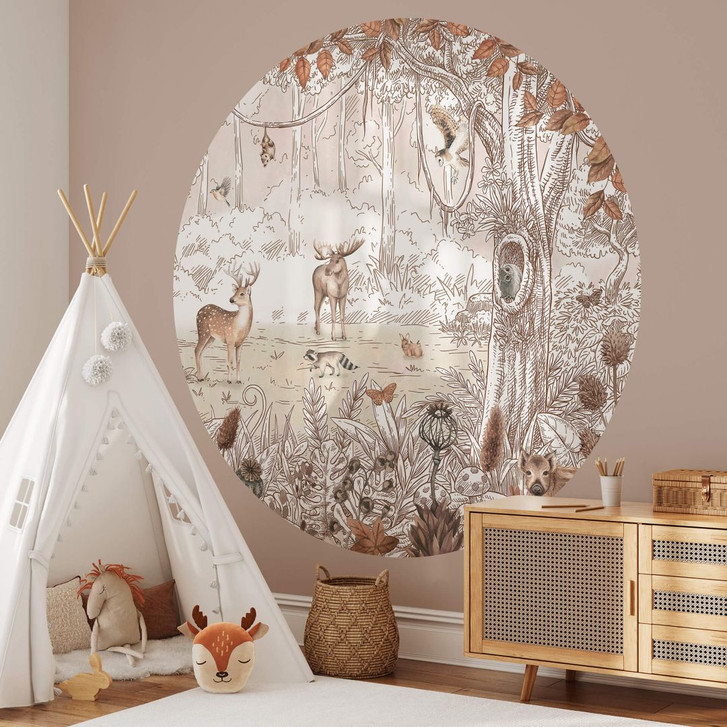 Fototapete Kikki Belle - Waldfreunde Herbst - Rund - Selbstklebend/Vlies - WA353426