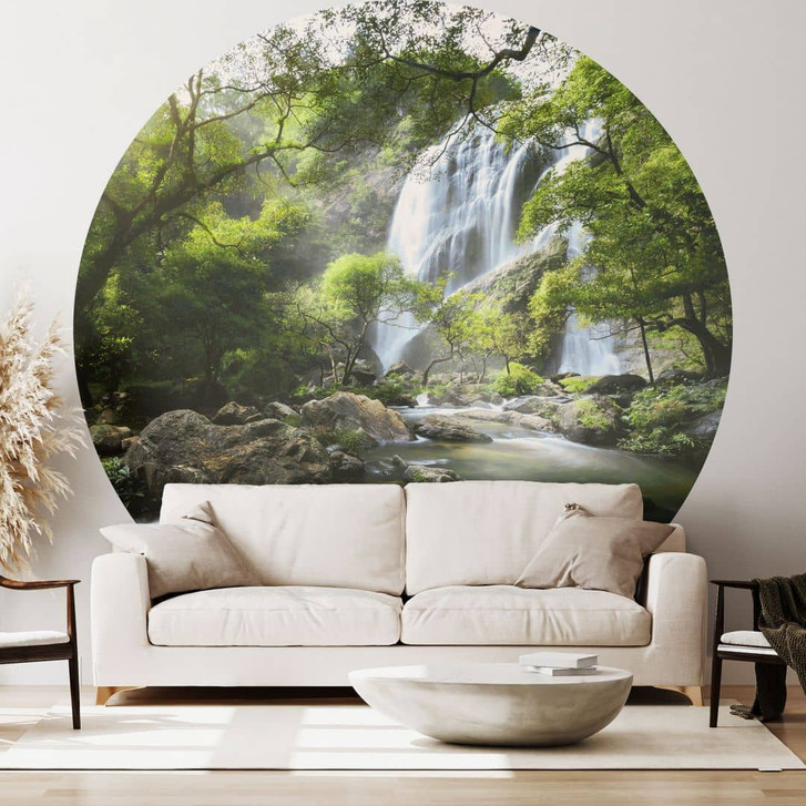 Fototapete Wasserfall im Wald - Landschaftstapete Rund - Foto - Selbstklebend/Vlies - WA466954