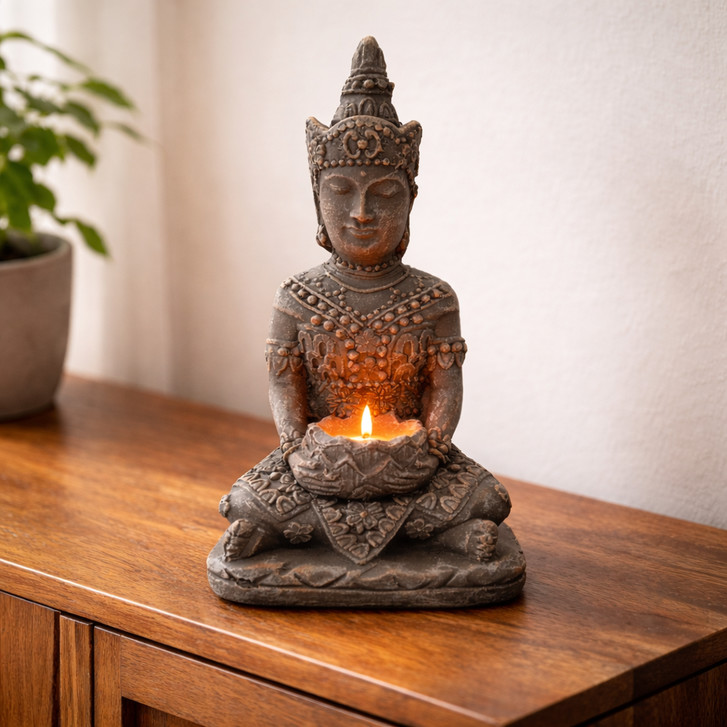 Meditierender Buddha aus Kunststein, betongrau | 15x11x25 cm - WA419162