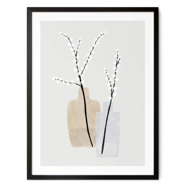 Poster Blursbyai - Zwei Vasen mit Weidenzweigen in Pastelltönen - WA379009