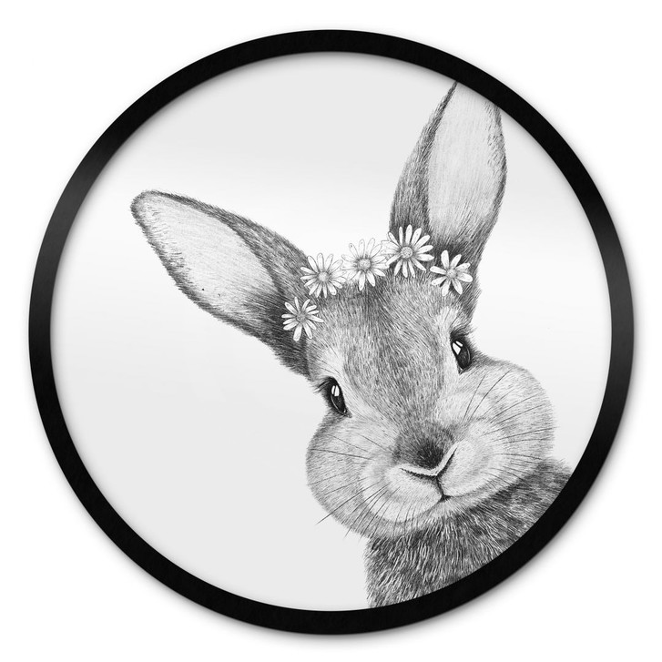 Poster Niedlicher Hase mit Kamillenblumen - Korenkova - Rund - WA434660