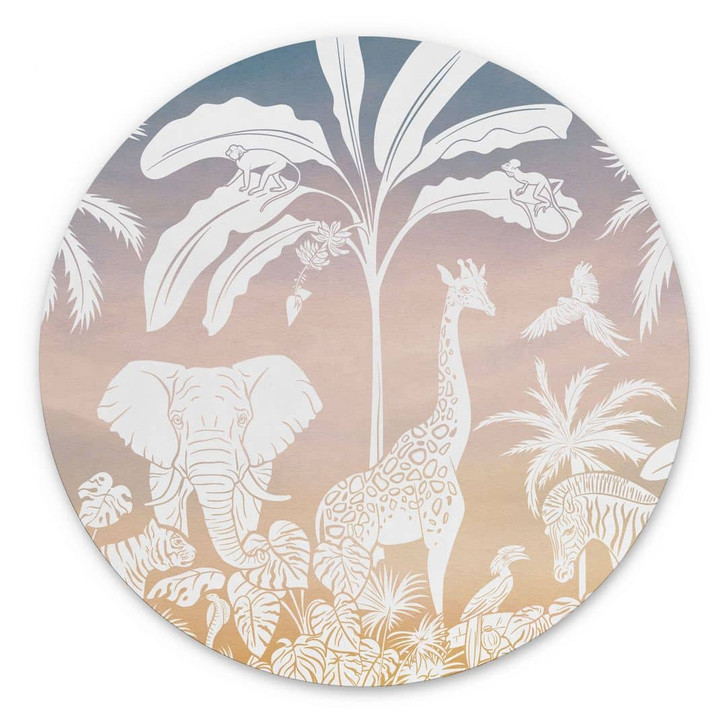 Rundes Wandbild Dschungelparadies mit Wildtieren - Ombre - Kikki Belle - Alu-Dibond - WA441517