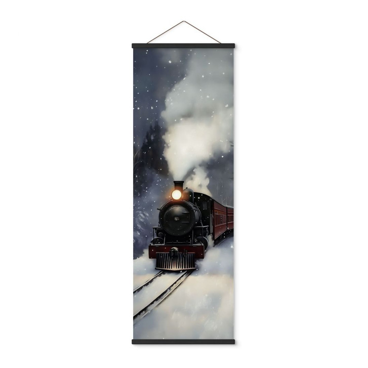 Stoffbild Winter - Dampflok im verschneiten Wald - Melloi Art Prints - Panorama - WA500140