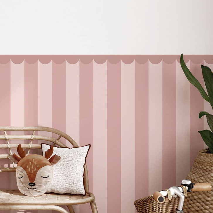 Wandpaneele Wandverkleidung selbstklebend rosa gestreift mit Bordüre - WA474425