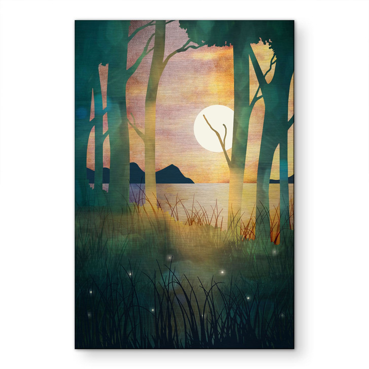Alu-Dibond gebürstet mit Silbereffekt - Waldzauber bei Sonnenuntergang - SpaceFrog Designs - WA514273