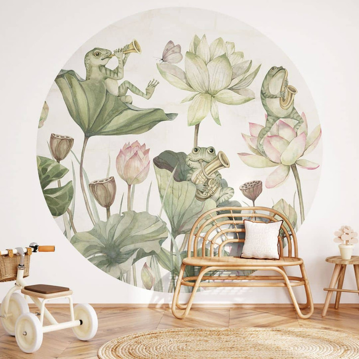 Kinderzimmer Fototapete Frosch-Orchester auf Seerosen - Kikki Belle - Rund - Selbstklebend/Vlies - WA470236