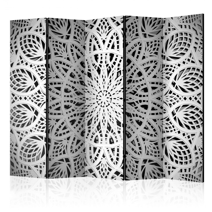 Paravent, Raumteiler freistehend, Trennwand - Weisses Mandala , 5-teilig - 225 x 172 cm - WA453520