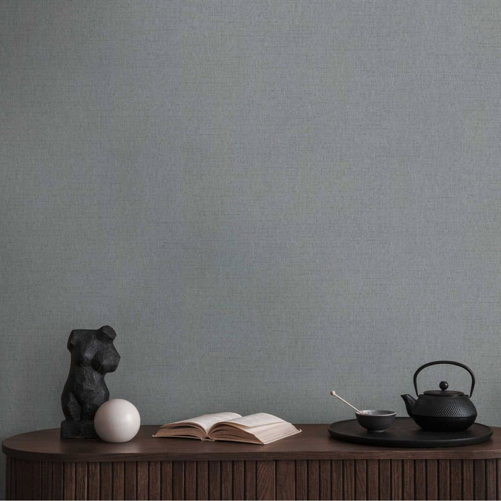 Unitapete in Leinenoptik Blau-Grau – Strukturtapete modern & zeitlos - WA465313
