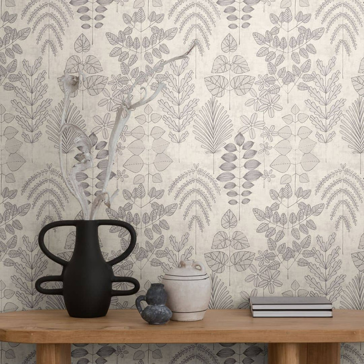 Vlies Tapete floral - feines Streifenmuster in Greige & Taupe - WA506949