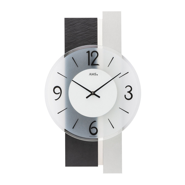 Wanduhr Holzgehäuse Schiefer/Aluminium-Auflage - UG100623