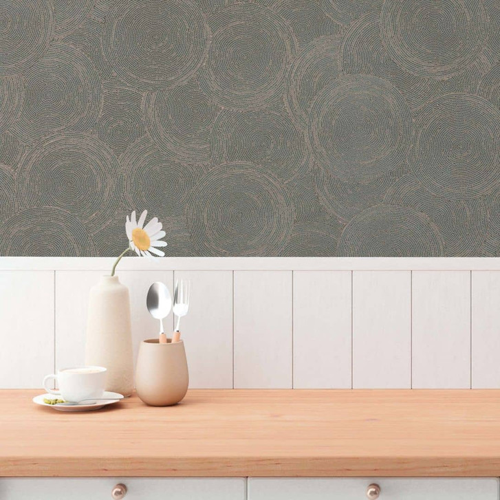 3D-Tapete Kreismuster Grau Braun – Vliestapete mit Struktur modern gemustert - WA492650