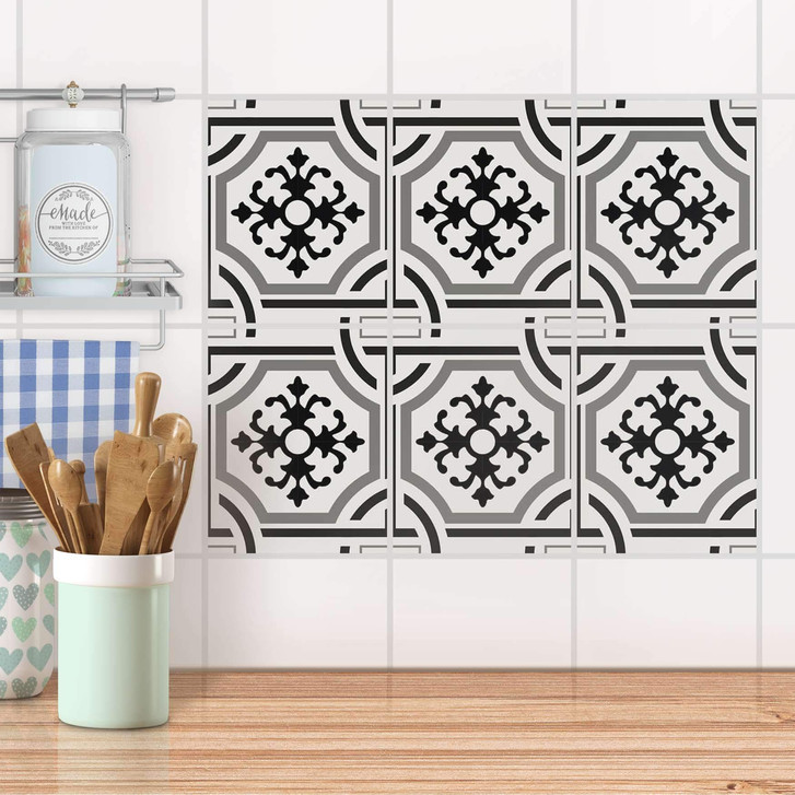 Fliesenaufkleber Set rechteckig - Grey ornaments - CR103060