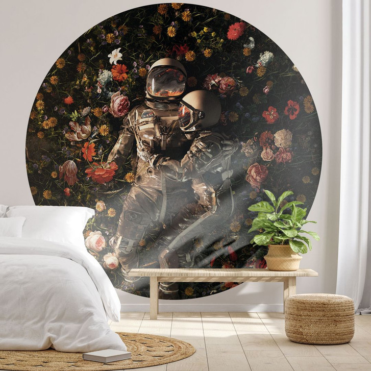 Fototapete Astronauten auf einer Blumenwiese - Nicebleed - Rund - Selbstklebend/Vlies - WA399726