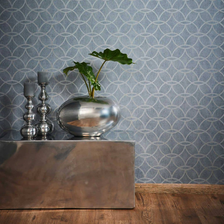 Glanz-Tapete Blau Grau - Geometrische Vliestapete - WA395504