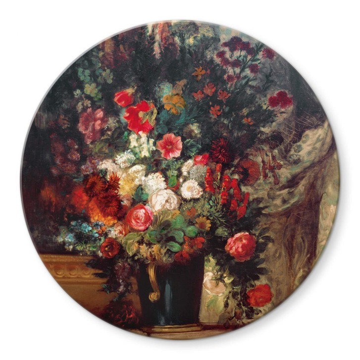 Glasbild Delacroix - Vase mit Blumen auf einer Konsole - Rund - WA299459